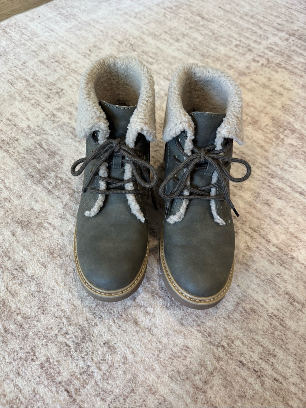 Sonoma Charcoal Lace-Up Faux-Shearling Ankle Boots